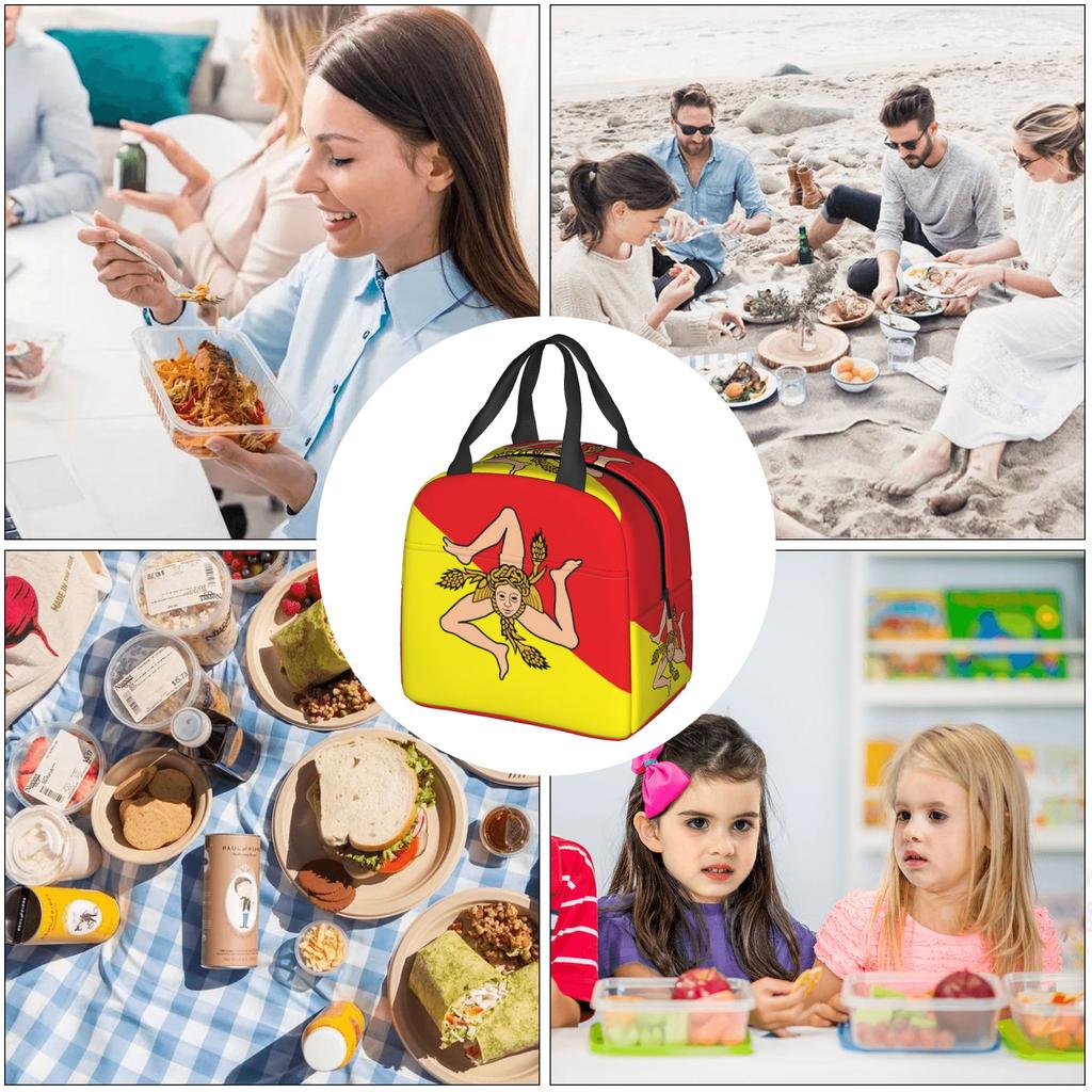 Italian Island Sicily Flag Insulated Lunch Tote Bag for Women Sicilian Bandiera Portable Cooler Thermal Food Lunch Box School