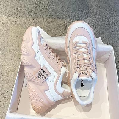 Neue Damen Sportschuhe Einzelne Schuhe Runde Spitze Niedriges Obermaterial Schnürung vorne Kuchen mit Damenschuhen College-Stil Dick besohlte Schuhe