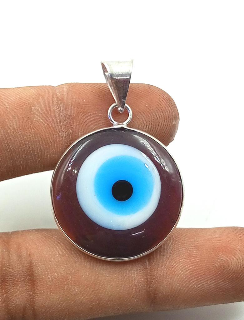 Evil Eye Gemstone 925 Sterling Silver Plated Round Shape Bezel Pendant Jewelry