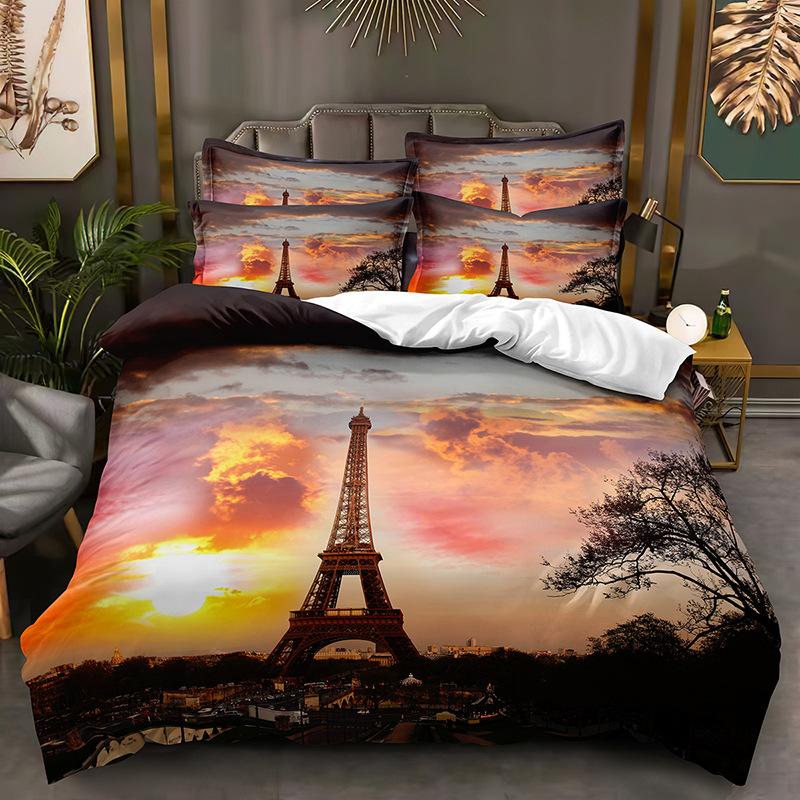 3D Paris Tower Sängkläder Set Romantic Love Down Påslakan DE/AU/EU Full Size Luxury Quilt Cover Dam Romantisk Sängöverdrag