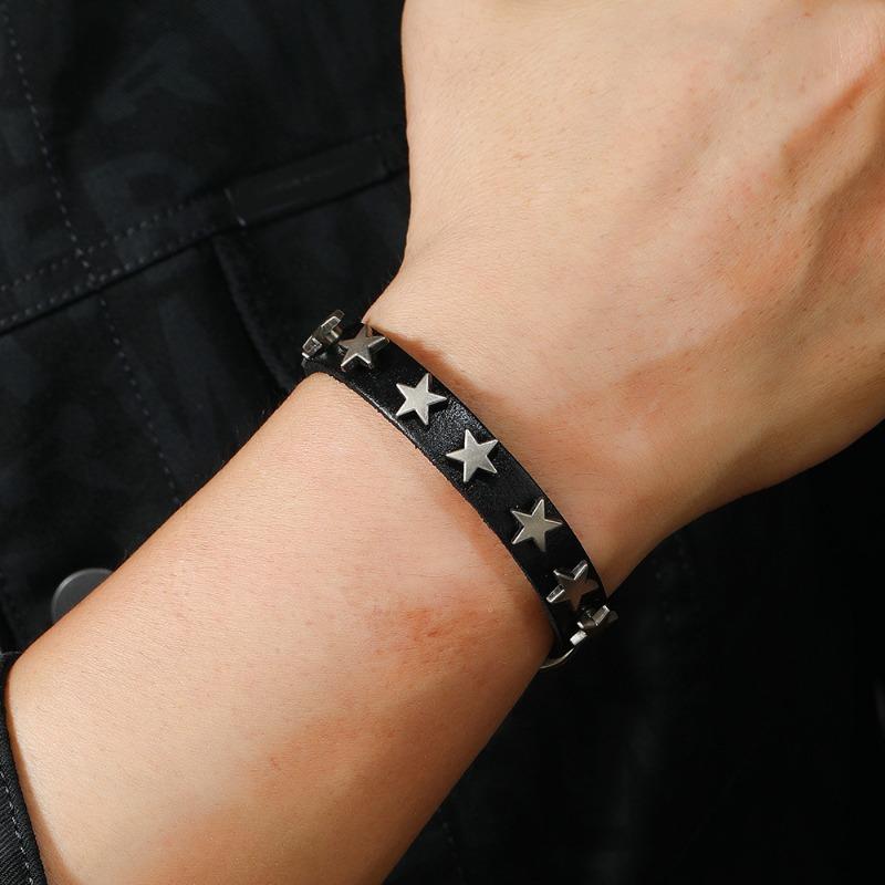 Fashion Jewelry, Men's Leather Simple Bracelet 9 Pentagram Leather Bracelet Men's Style