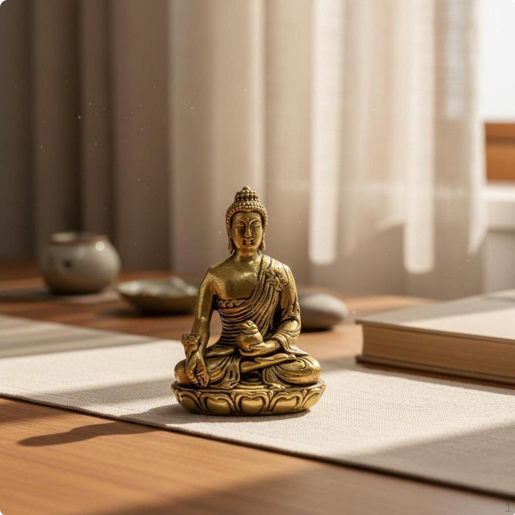 Brass Guanyin Figurine Handcrafted Small Sitting Buddha Ornament Vintage Style Miniature