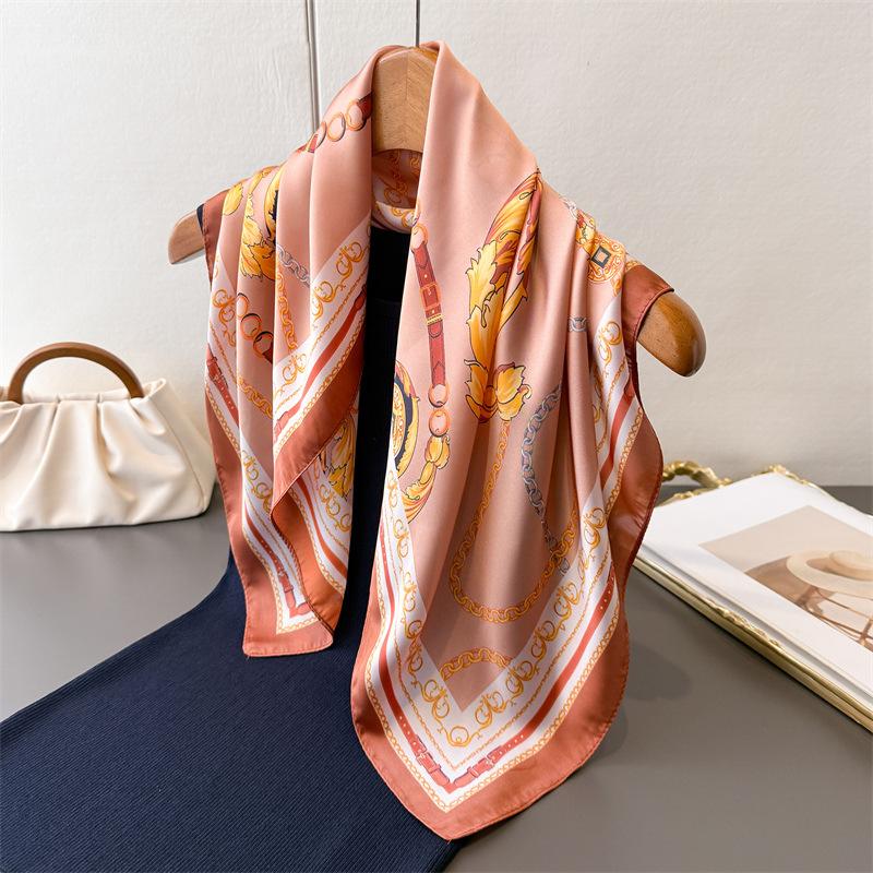 Novo lenço quadrado de cetim de marca de luxo estampado fita de cabelo cachecol da moda para mulheres lenço de pescoço bandana cores sólidas xale faixa de cabeça