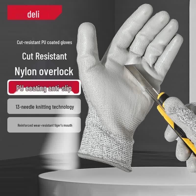 Deli DL521043 Anti-Cut PU Coated Work & Garden Gloves