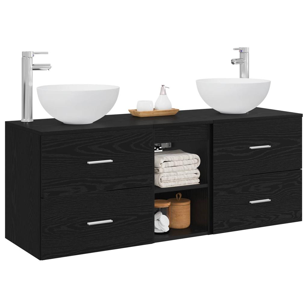 Bathroom Cabinet Set 3 Pcs Black Oak 49.5 X 41 X 64.5 Cm