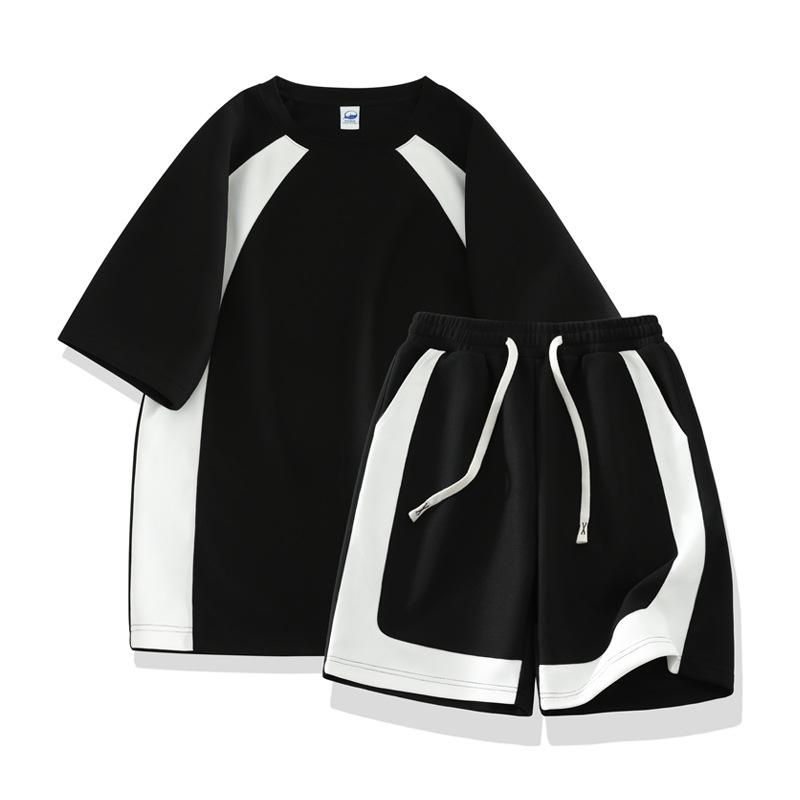 

Летний вафельный повседневный спортивный свободный комплект из двух предметов M чёрный