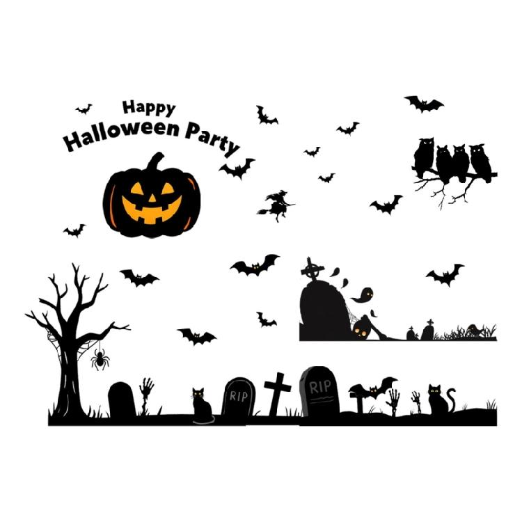 Halloween Static Window Decal Bat and Pumpkin Theme Reusable Decorations For Glass Door Offices PVC Clings Sticker Set