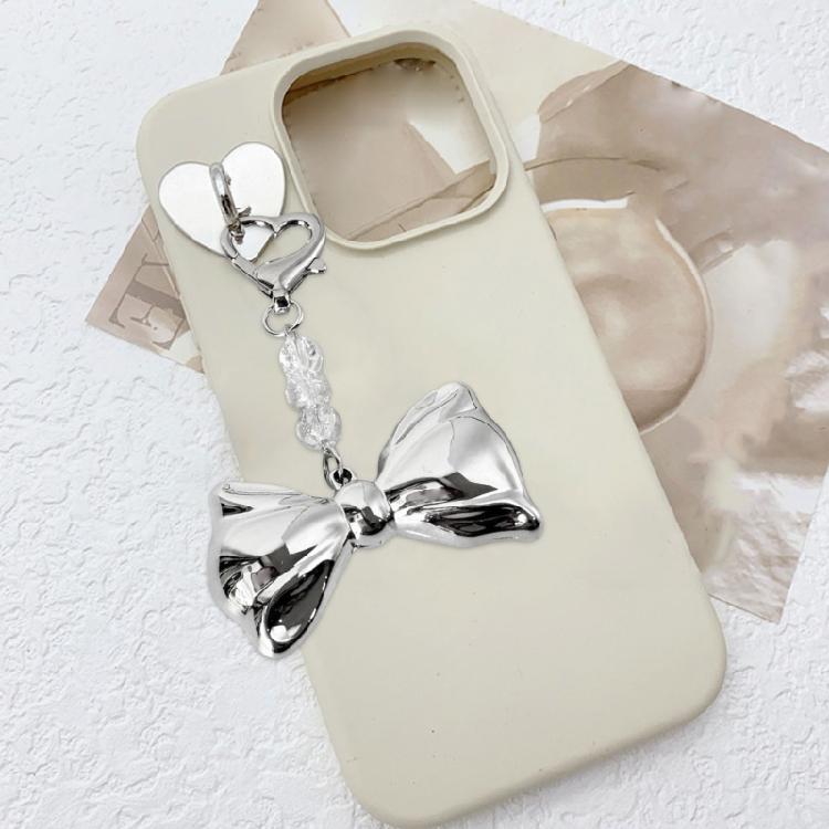 Fashion Silvery Bowknot Bead Keychain Pendant Backpack Handbag Charm Pendant Hangings Decoration Sweet Pendant Gift