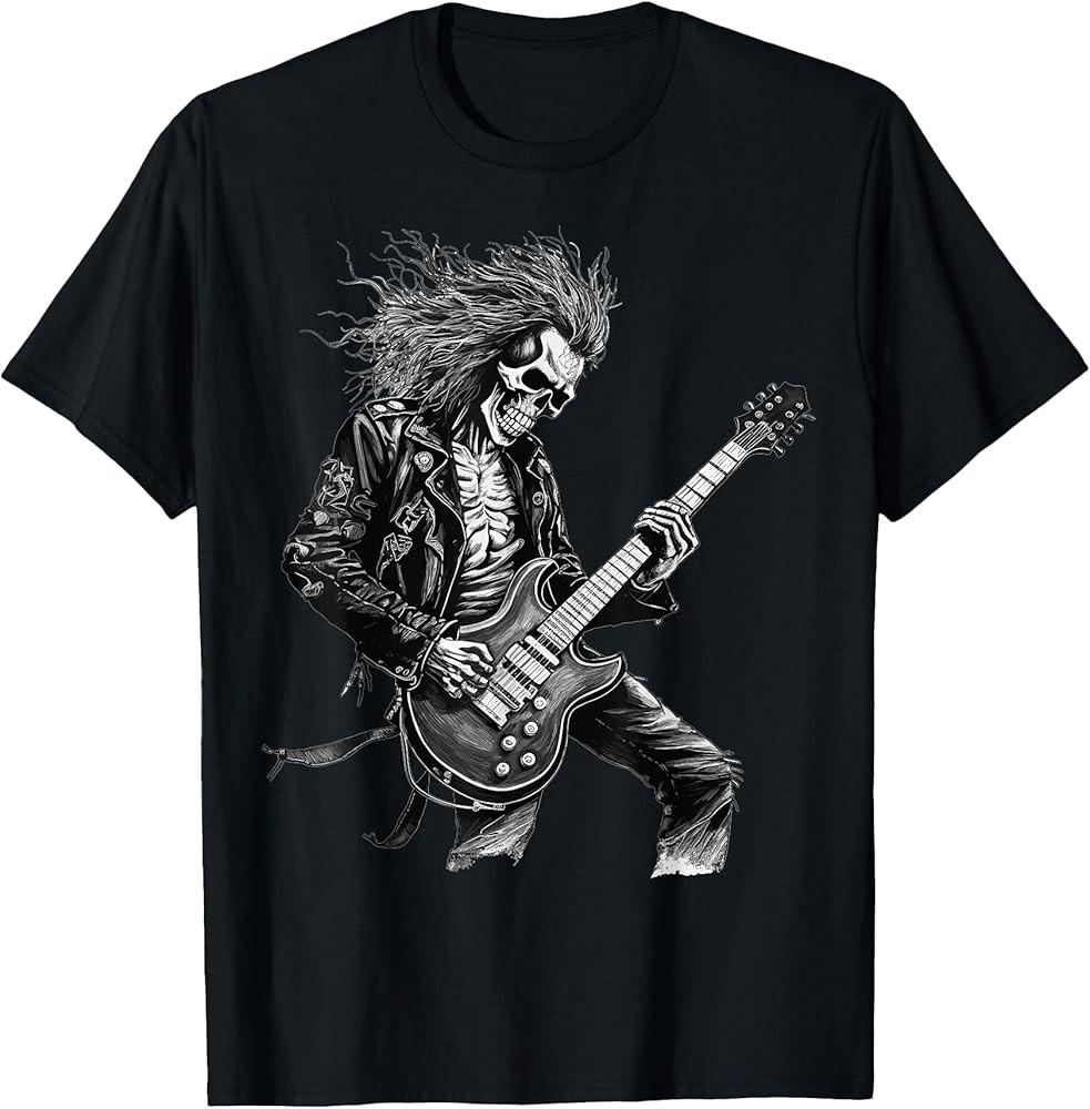 D1 Skeleton Guitar Guy Rock And Roll Band Rock T-Shirt S
