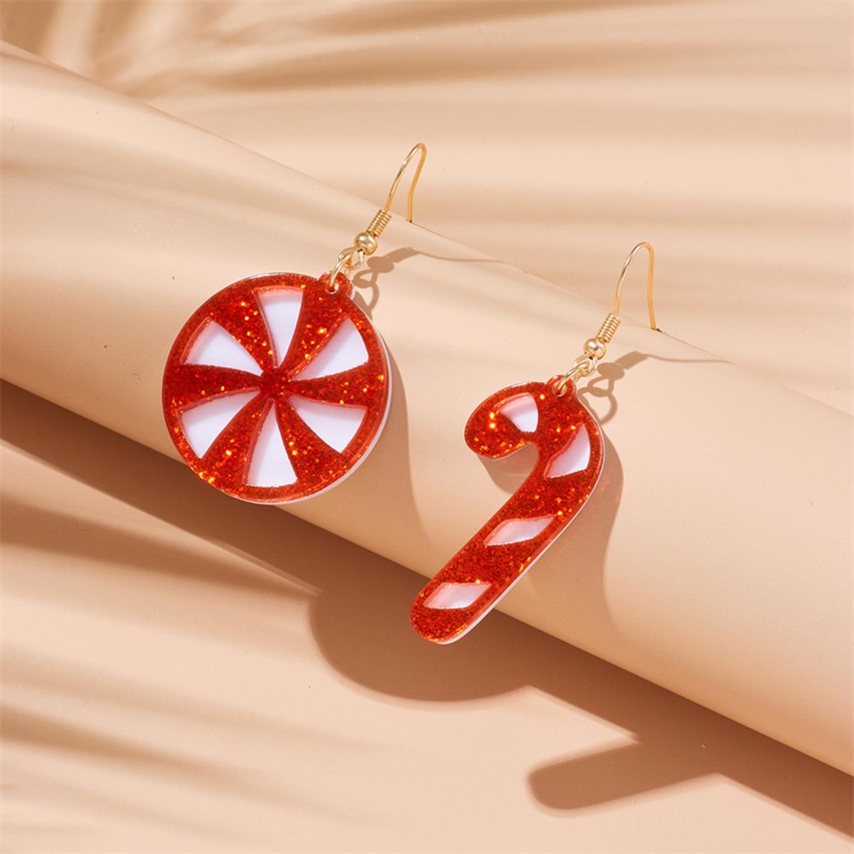 

New Christmas Mirror Star Christmas Hat Candy Stick Acrylic European and American Earrings красный