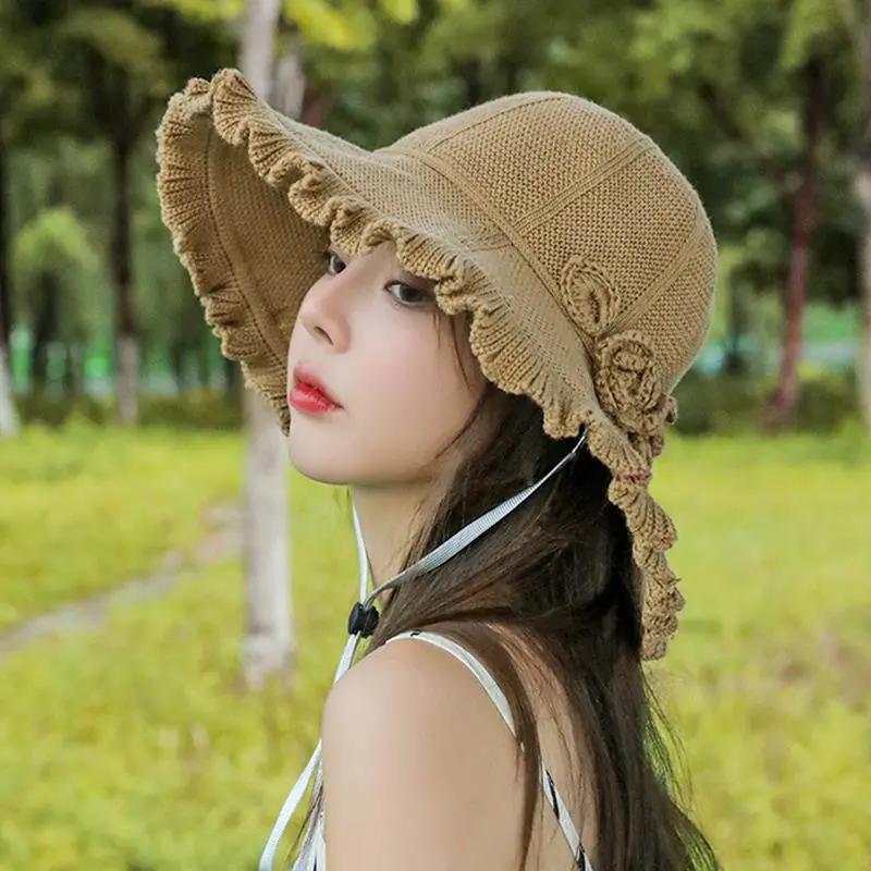 WTEMPO Chapeaux de soleil pliables en tricot pour femme, couleur unie, à large bord, respirants, pour les vacances, les voyages, la plage, printemps-été