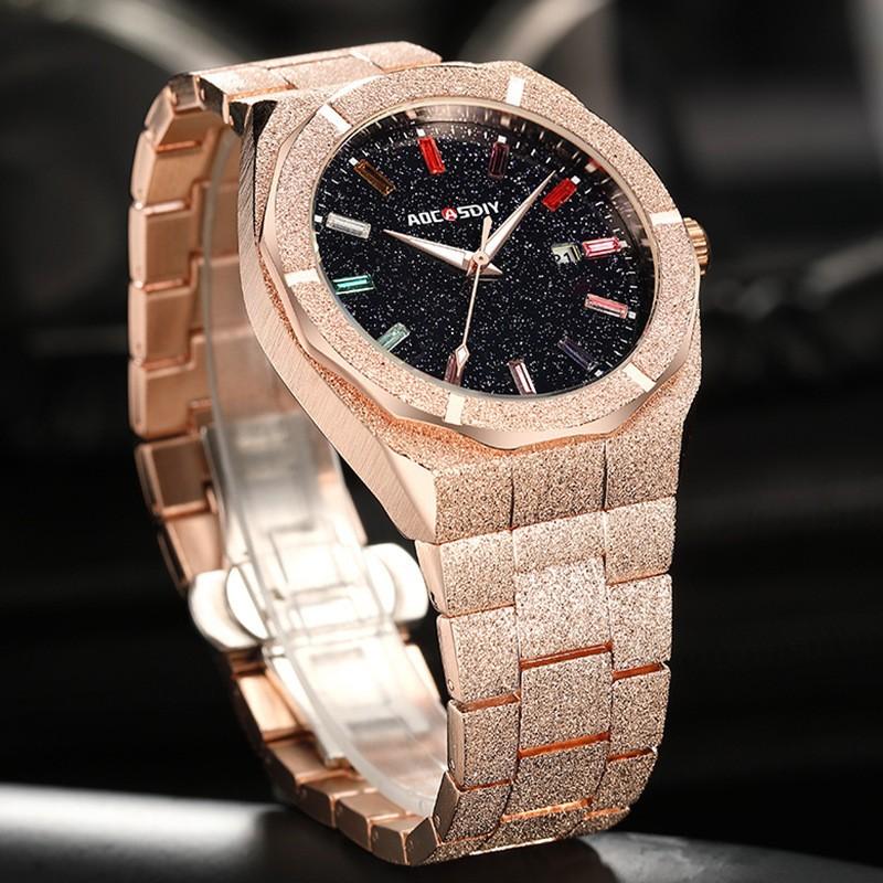Full Diamond Luxury European and American Royal Oak Men's Watch True Luminous Waterproof