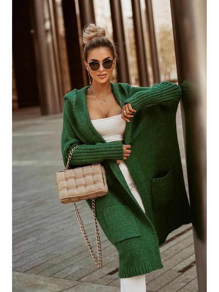 Cross-Border Wool Hooded Cardigan: Loose, Long, Knitted Sweater with Letter Design