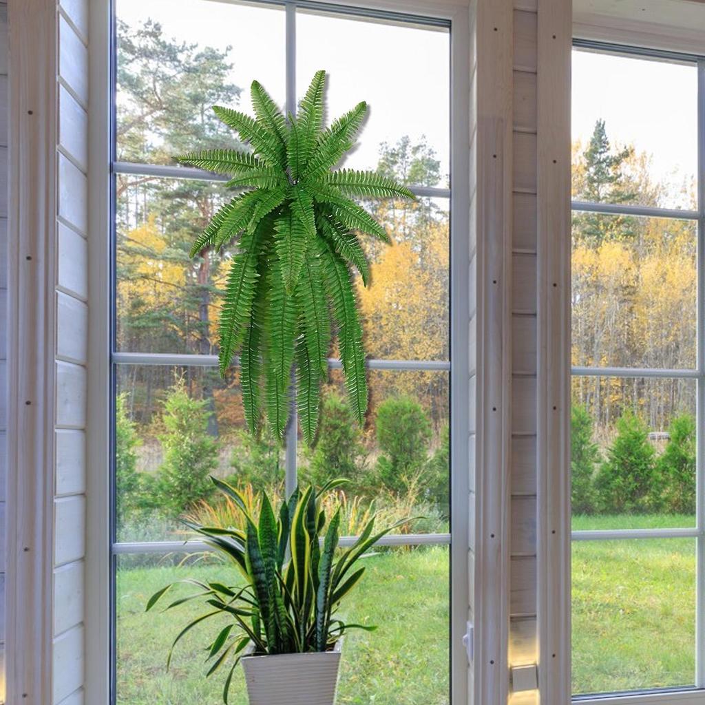 Artificial Boston Fern Fake Plastic Plants Greenery Decorations 18 Branches Faux Ferns For Outdoor Garden Decor Waterproof
