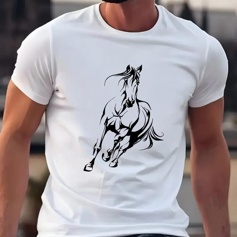 Unisexs Summer Cotton Fashionable Fashion Casual Loose Running Horse Pattern Printed Round Neck Short Sleeved Tshirt Top