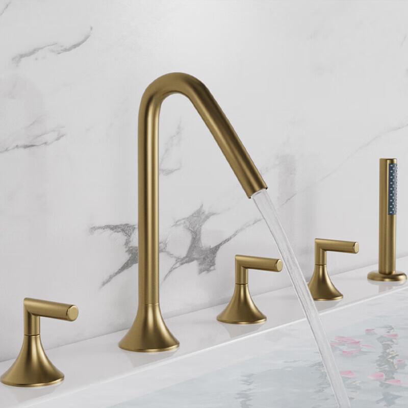 TLXT Brushed Gold Wall-Mounted Bathtub Faucet
