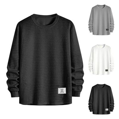 Men's Winter Solid Color Textured Round Neck Sweatshirt Hoodie Men's Sports Large Size Casual Round Neck Sweatshirt