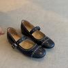 Versatile Rivet Commuter Shallow Mouth Single Shoes Women's Leather Thick Heel Retro Word Belt Mary Jane Shoes