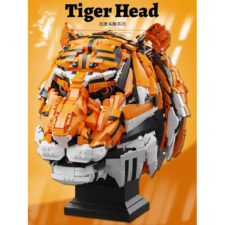 3000PCS The King of Beasts Tiger Head Model Building Blocks DIY Animal Construction Set Bricks Home Decor Gift For Friend