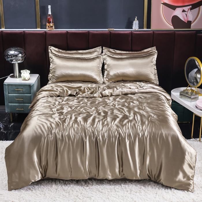 new summer double-sided ice silk four-piece set simple bedding soft silky single quilt cover dormitory three-piece set