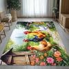 Farmyard Chickens Scene Crystal Velvet Rug Rustic Country Theme Living Room Decor Colorful Animals Print Soft Floor Mat for Home