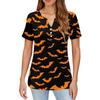 Women's T Shirt Halloween Print Button Short Sleeve Daily Weekend Fashion Basic V- Neck Regular Top