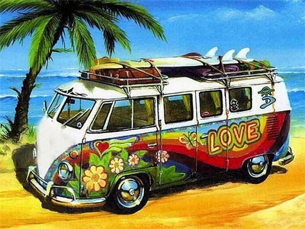 5D DIY Diamond Painting Beach Bus Picture of Rhinestone Diamond Embroidery Portrait Mosaic Needlework Home Decoration