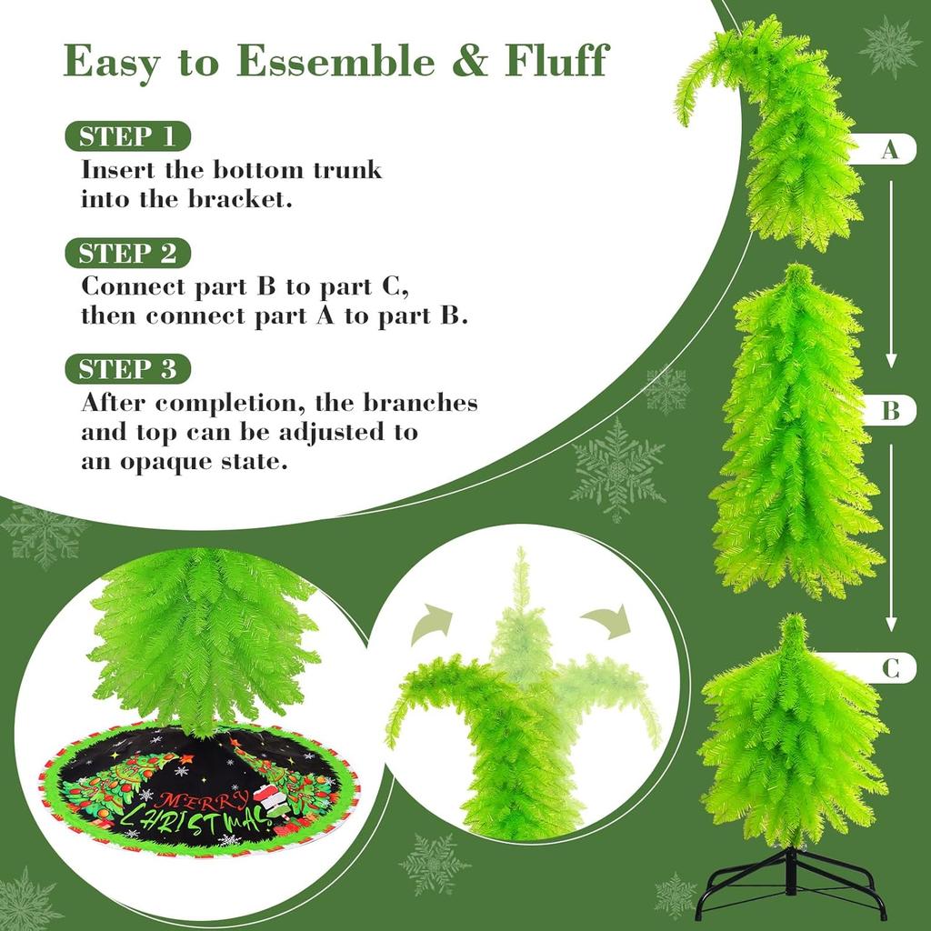 Grinchi 6 Ft Lime Green Artificial Christmas Tree, Bendable Holiday Decor, Easy Assembly