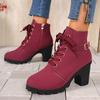 Fashion Women's Casual Block Heel Ankle Boots Lace Up Side Zipper Platform Short Boots Woman 2025 Autumn Comfort Chunky Heel Botas Mujer