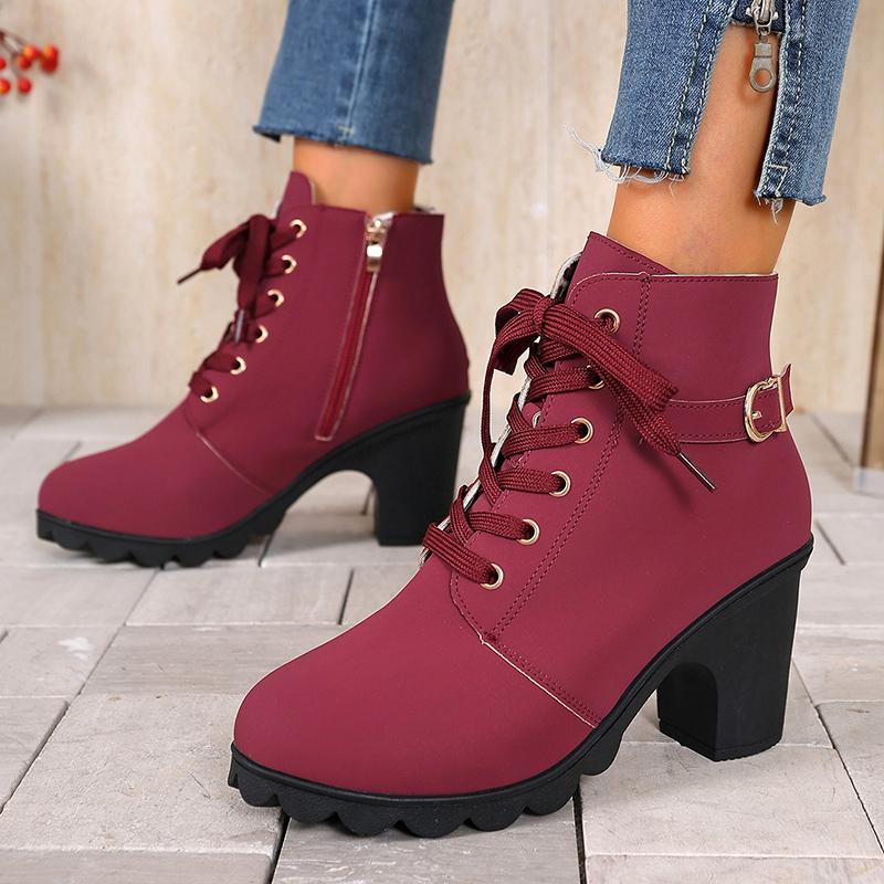 Fashion Women's Casual Block Heel Ankle Boots Lace Up Side Zipper Platform Short Boots Woman 2025 Autumn Comfort Chunky Heel Botas Mujer
