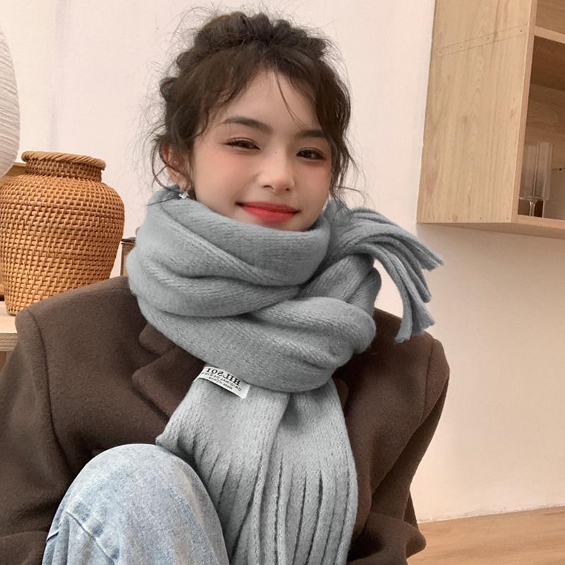Solid color tassel soft waxy plush scarf women's plush thickened Korean version versatile couple student warm scarf