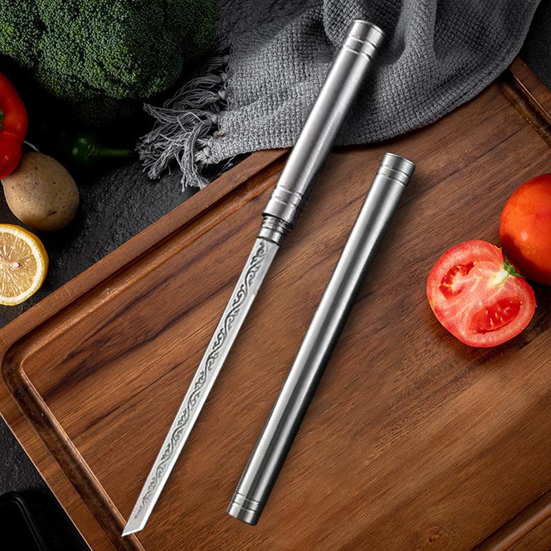 2024 Damascus Foldable Stainless Steel Integrated Tea Utensil Mini Tea Knife Tea Ceremony Handle Ornament Forging Fruit Knife