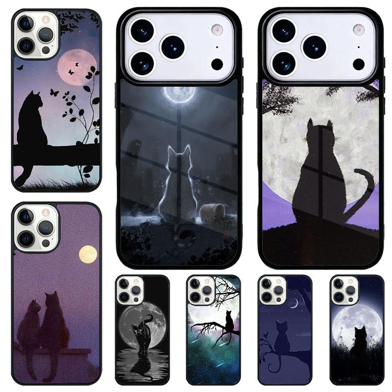 Anime Moon Cat Phone Case for iPhone 17 Air 16 15 11 12 14 13 Pro Max Shockproof Cover
