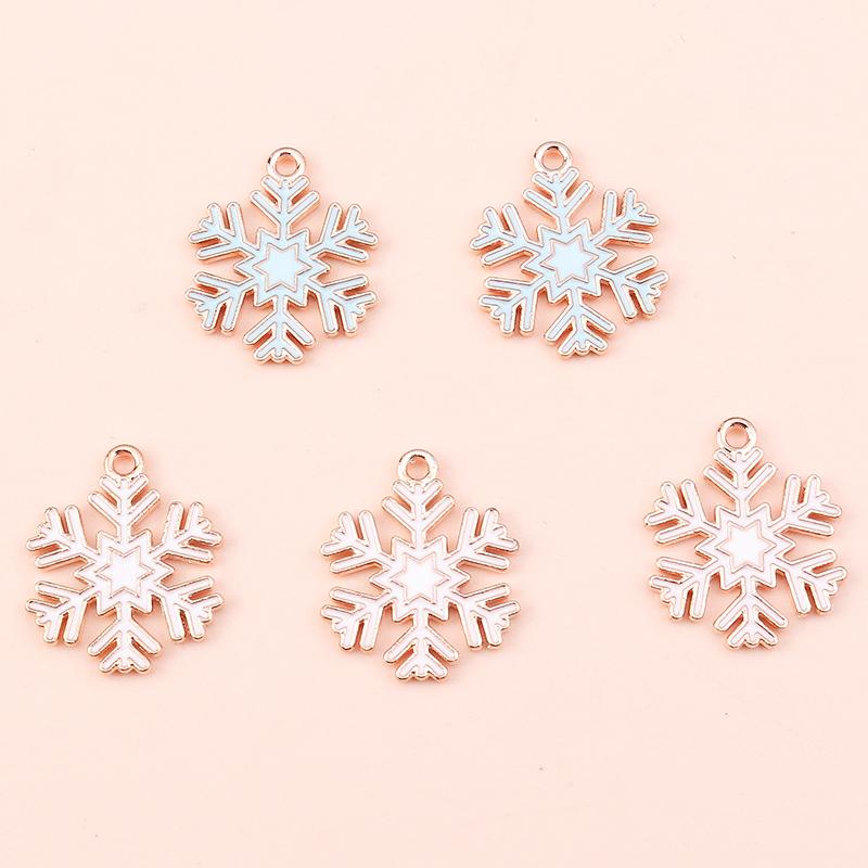 10pcs 19x21mm Enamel Winter Snowflake Charms for Jewelry Making New Year Christmas Earrings Pendant Necklaces DIY Craft Supplies