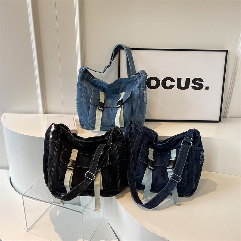 Dámská crossbody taška z denimu s velkou kapacitou, studentská taška messenger, nákupní taška