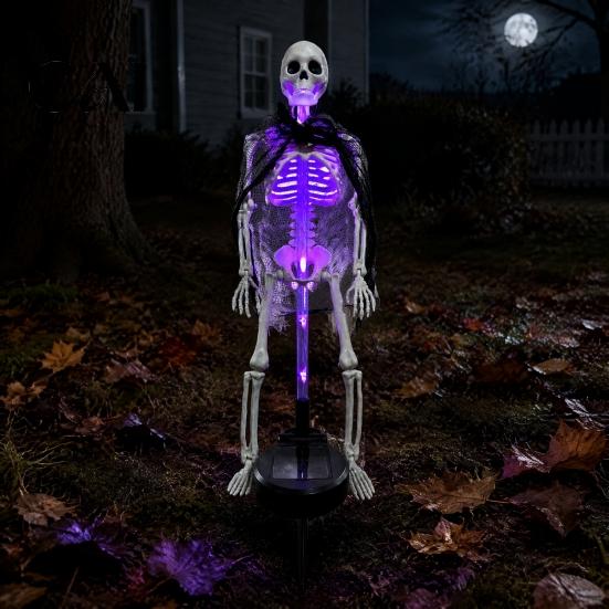 Straszny Ogród Dekoracja 2 szt. Słoneczny Szkielet Wbijany w Ziemię, Światła Halloween LED, Wodoodporne Ozdoby Realistyczne Figurki Czaszki do Ogrodu