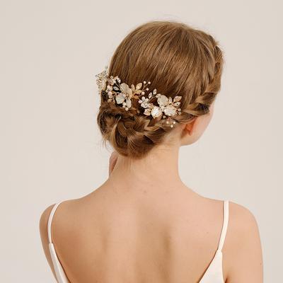 Bridal Gold Rhinestone Pearl Hair Comb Set Elegant Handmade Insert Comb For Wedding Dress And Traditional Xiuhe Attire