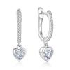 QX New Elegant 925 Sterling Silver Earrings Tiny Bezel Set Heart Charm Dangles Earrings Huggie Hoops for Women