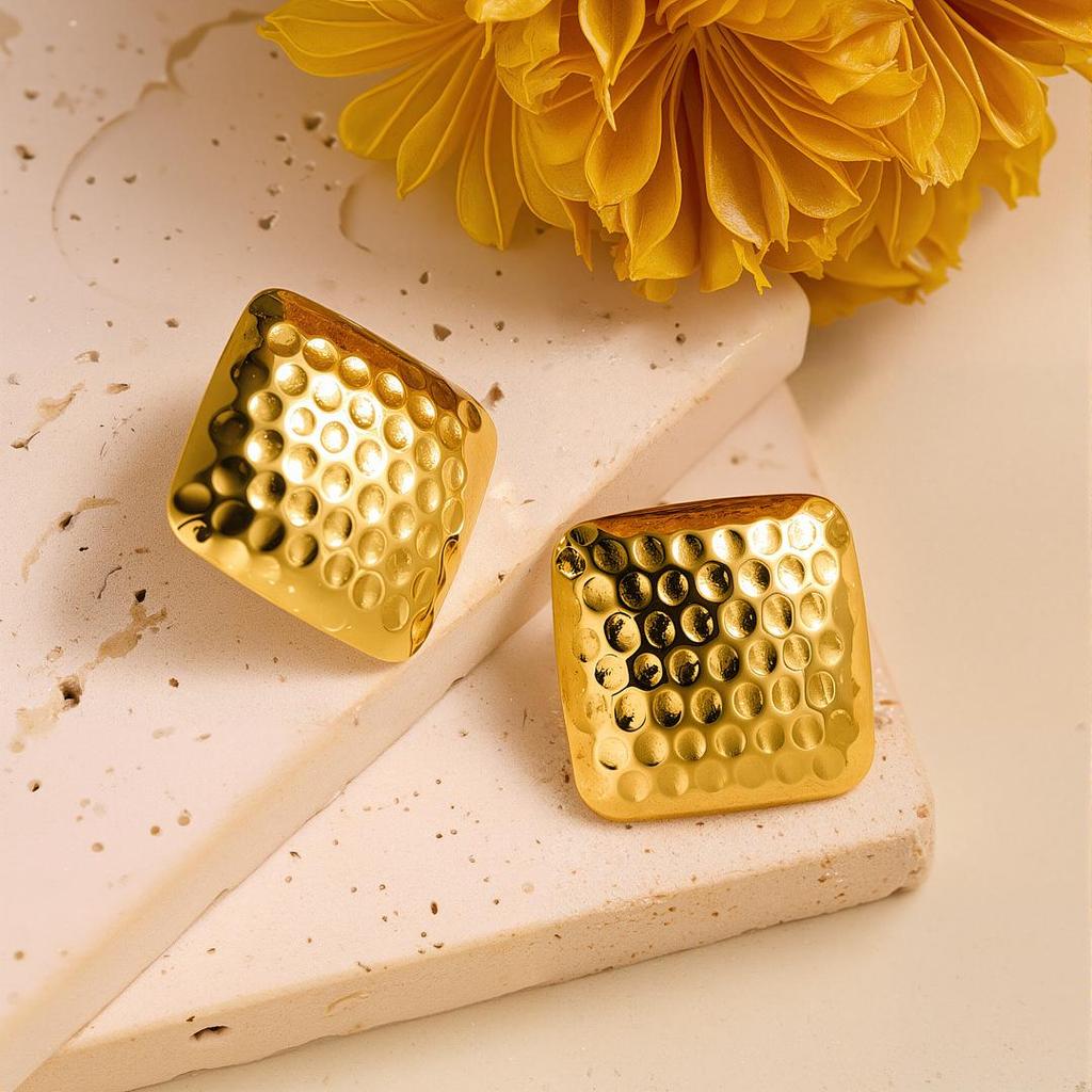 Geometric Irregular 18k Gold Titanium Steel Earrings for Women