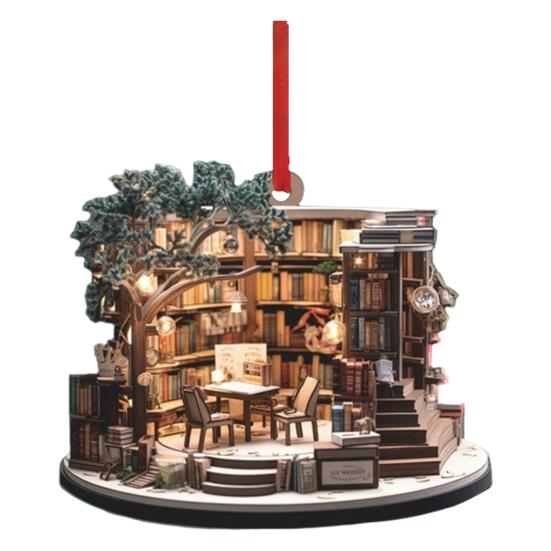 Yousheng Ornamento di Natale per libreria, decorazione a forma di libro in acrilico, pendente per albero di Natale, regalo per amanti dei libri, albero delle feste, decorazione per la casa
