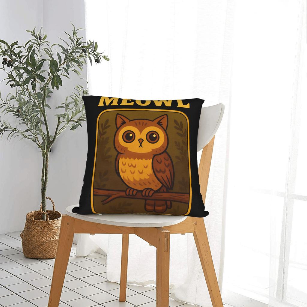 Meowl Funny Meow Cat Owl Brainrot Meme Cartoon Pillow Cover Soft Cushion Cover Cute Funny Pillow Case For Office Car Home Decor
