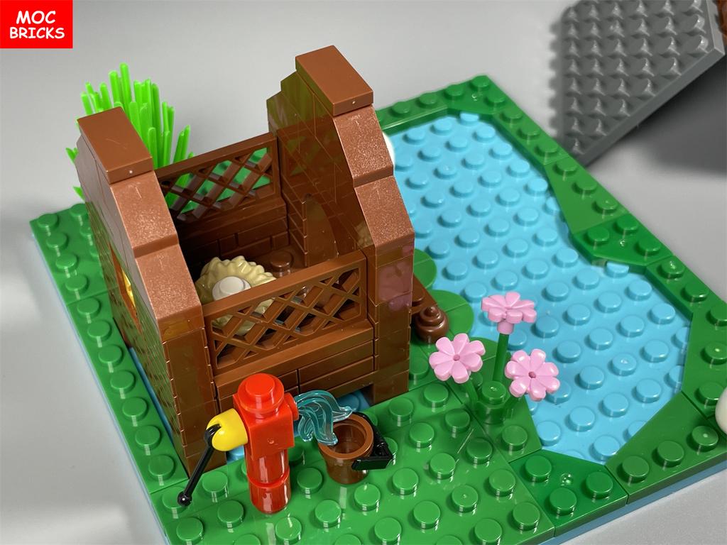 MOC Blocks Water Lake Pond River Duck House Swan Swim Scene Egg Lotus Animals Plant Construction Block Accessories Children's Toy