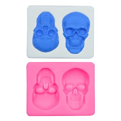 2 Grid Halloween Skull Shape Silicone Cake Mold Chocolate Fondant Baking Tool