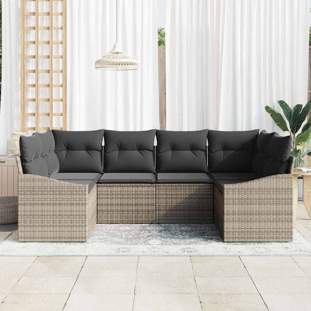 6 Piece Grey Poly Rattan Sofa Set with Cushions