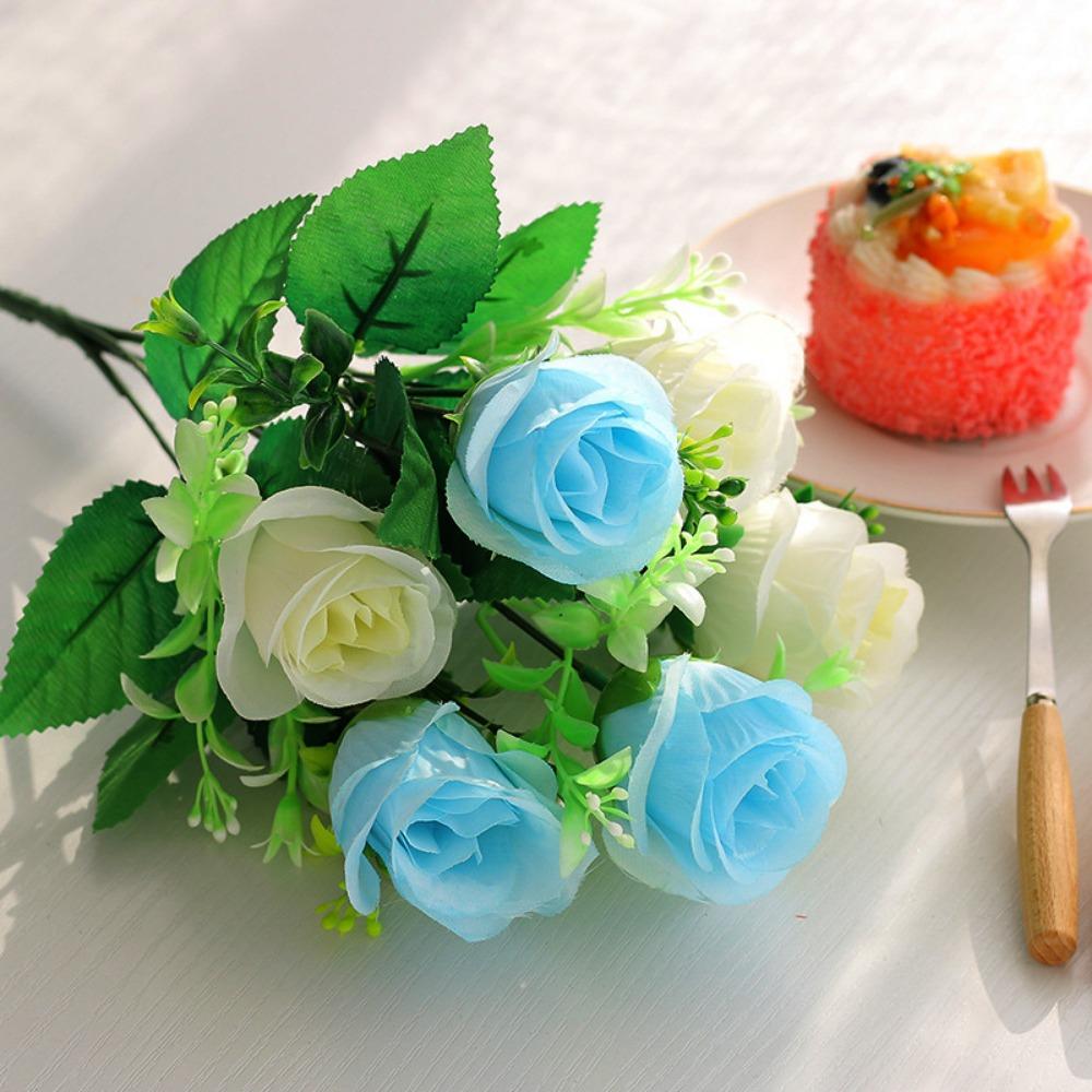 New 6 Heads Real Happy Flower 7 Colors Photography Photo Gift Natural Simulated Rose Buds Crystal Grass Bouquet Home Decorative