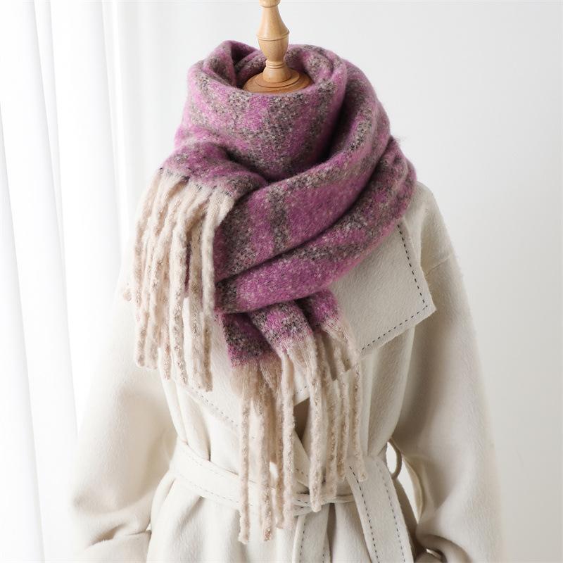 Navy Blue Brown Pattern Geometric Texture Imitation Cashmere Warm Shawl Scarf Autumn And Winter Fashion Versatile Fringed Commuter Scarf