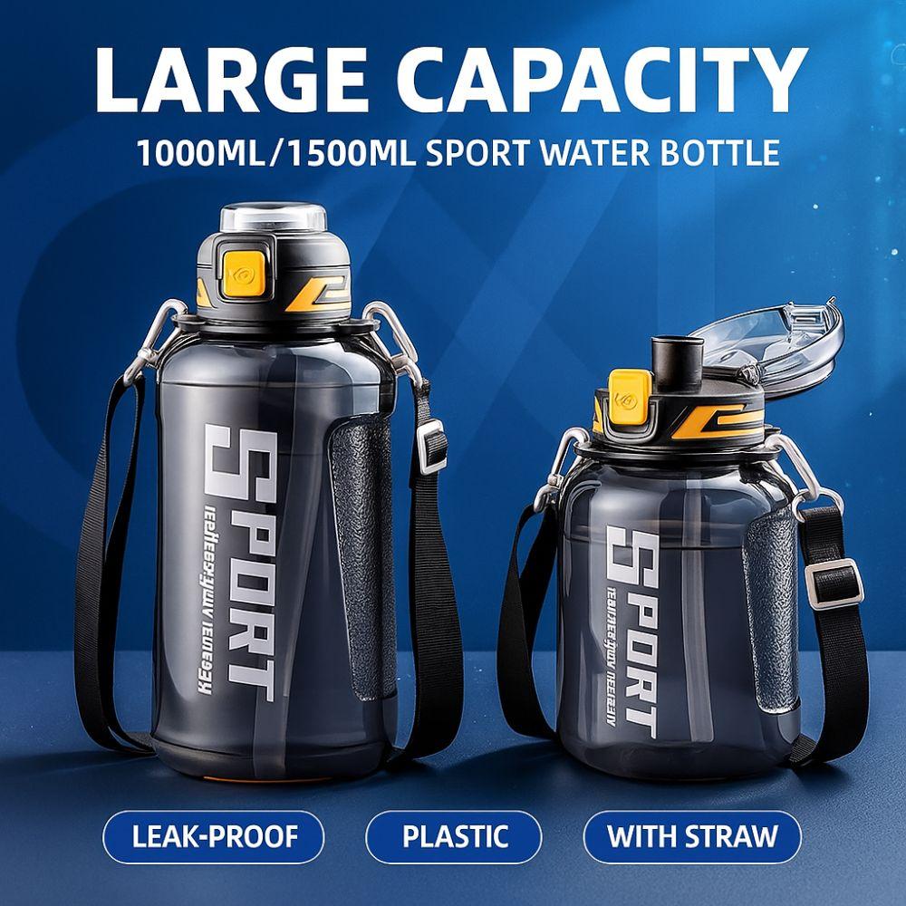 1000ml/1500ml Sports Water Bottle Large Capacity LeakProof Drinking Bottles with Straw Plastic Fitness Water Bottle