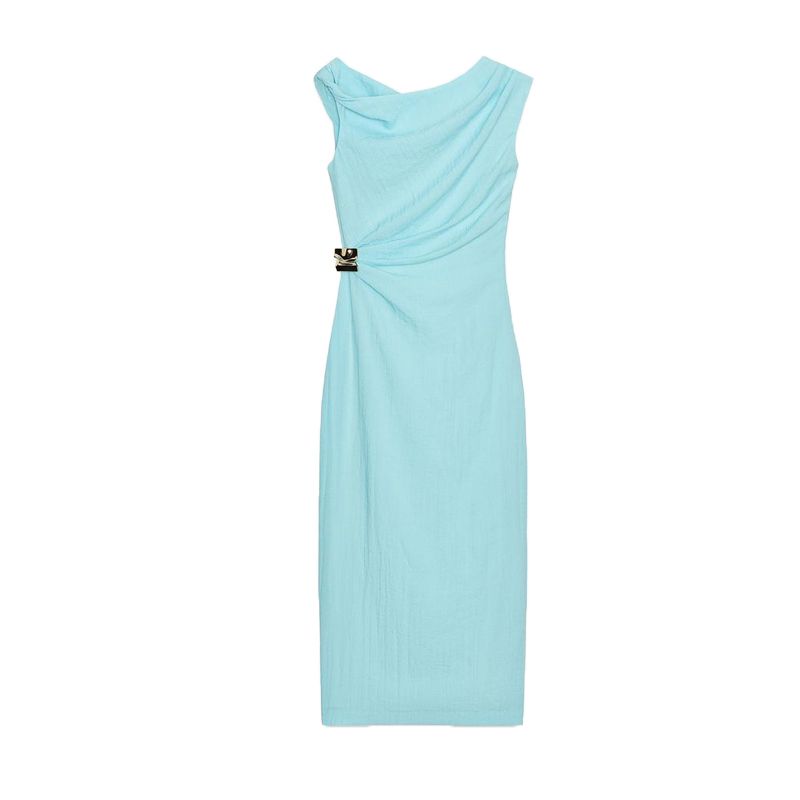 Summer New Product Women's Clothes Vacation Boat Collar Sleeveless Inlay Asymmetric Midi Skirt Length Dress 8037392