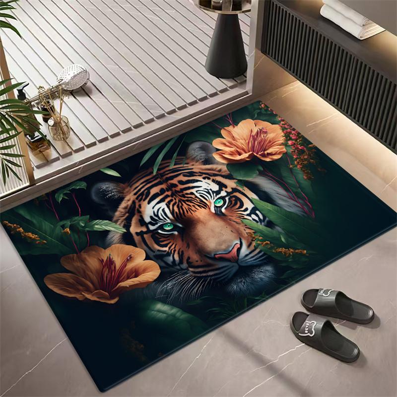

Коврик Тигр для пола в ванной комнате Мягкий фланелевый коврик из пены с памятью 3D с животным принтом Впитывающий Противоскользящий Коврик для туалета Кухонный коврик 40x60cm
