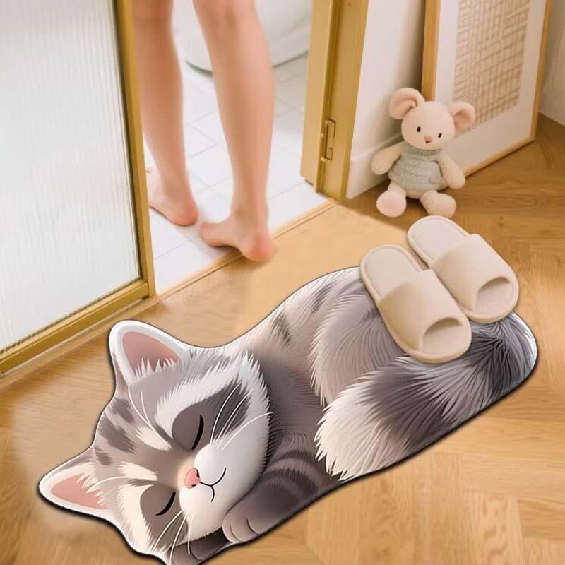 Tappetino da Bagno in Terra Diatomacea a Forma di Gatto Cartone Animato, Assorbente Acqua Antiscivolo Resistente all'Usura Zerbino per Bagno Ingresso WC